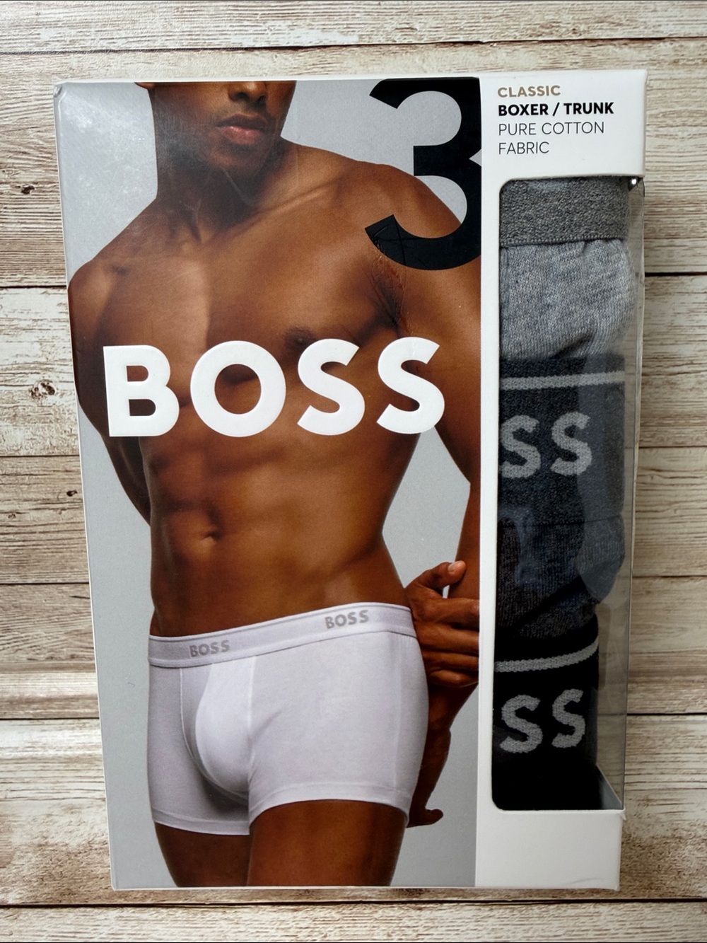 Boss Men's Boxer Trunk 3-Pack – Dark Charcoal, Gray, Black NEW L